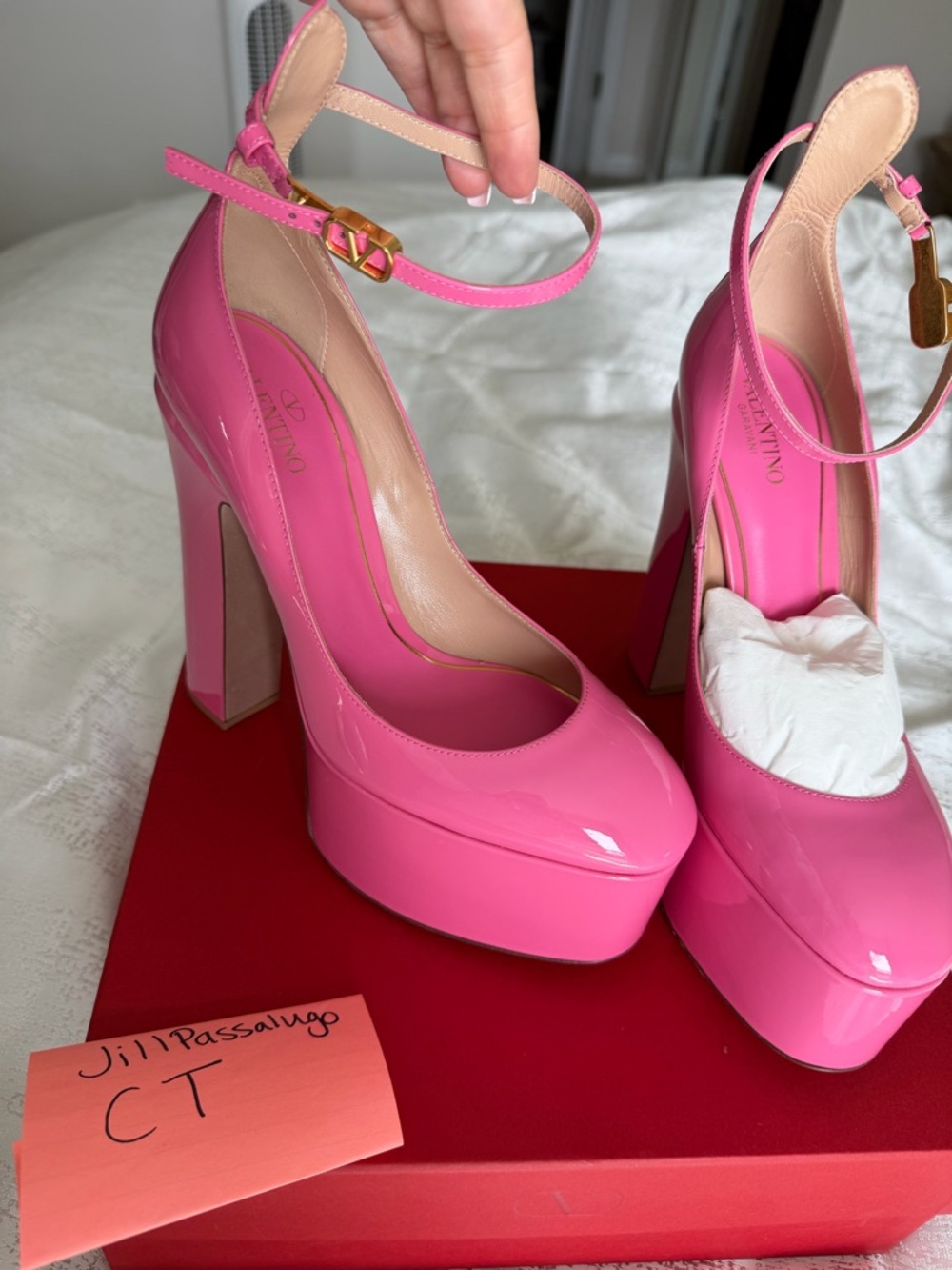 Valentino Hot Pink Patent Platform Pumps with Ankle Strap